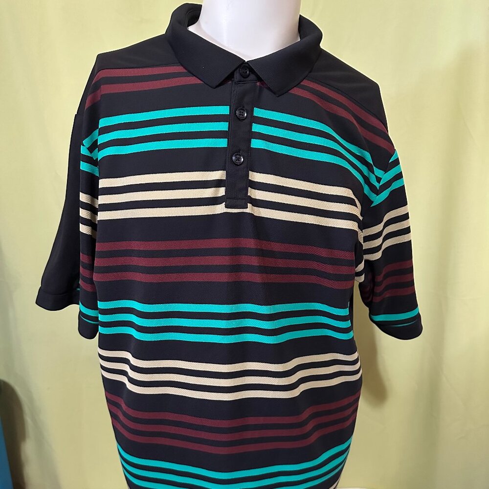 Callaway Men's Black Green Gold Red Stripe Golf Polo Shirt Size 2XL XXL Polyeste